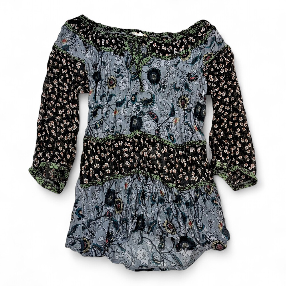 Lulumari Boho Floral Peasant Tunic Blouse Size L